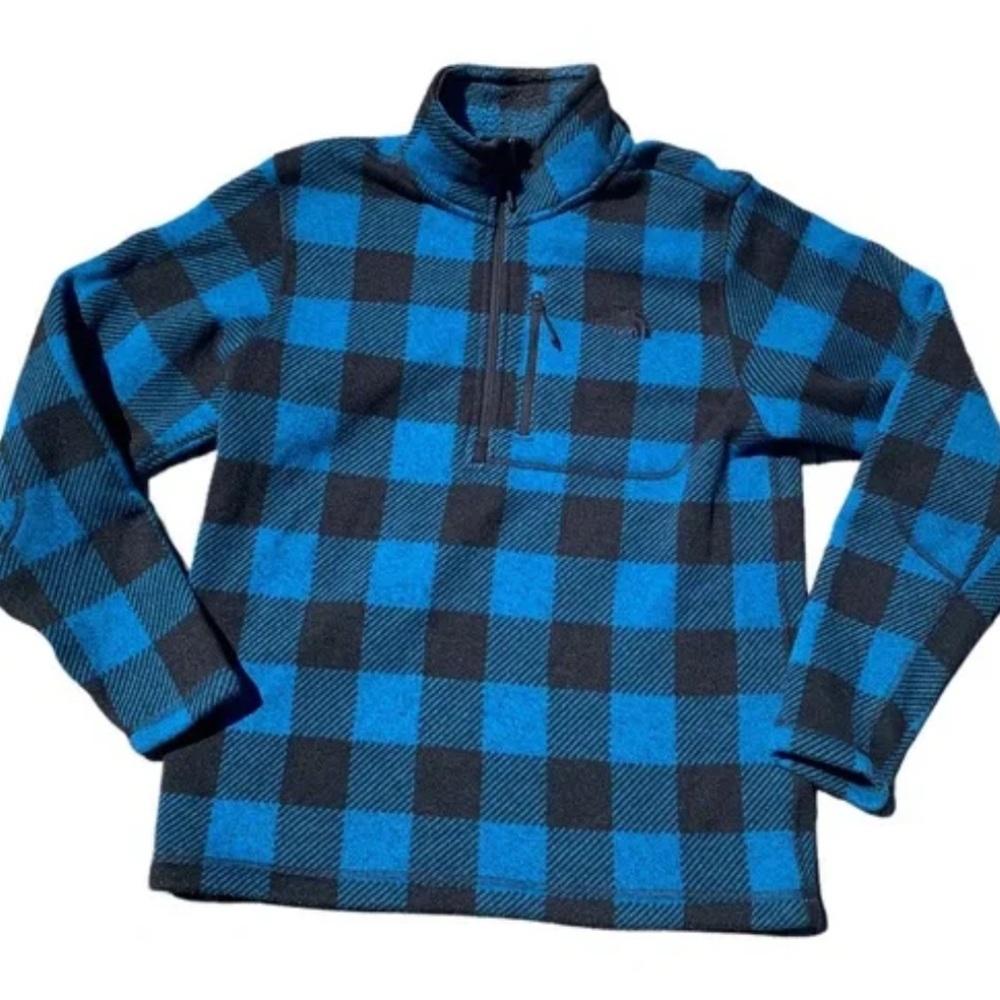 The‎ North Face Checkerboard Plaid Black & Blue Quarter Zip Fleece Size Medium